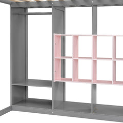 Bellemave® Twin Size Kids Loft Bed with Wardrobe and Shelves, Wooden Loft Bed Frame with Storage Cabinet for Kids Teens (White+Yellow) - Bellemave