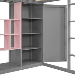 Bellemave® Twin Size Kids Loft Bed with Wardrobe and Shelves, Wooden Loft Bed Frame with Storage Cabinet for Kids Teens (White+Yellow) - Bellemave