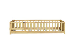 Bellemave® Twin Size Kids Montessori Floor Bed,Twin Floor Bed Frame with Slats and Bookcase,Solid Wood Montessori Bed for Girls Boys,White - Bellemave