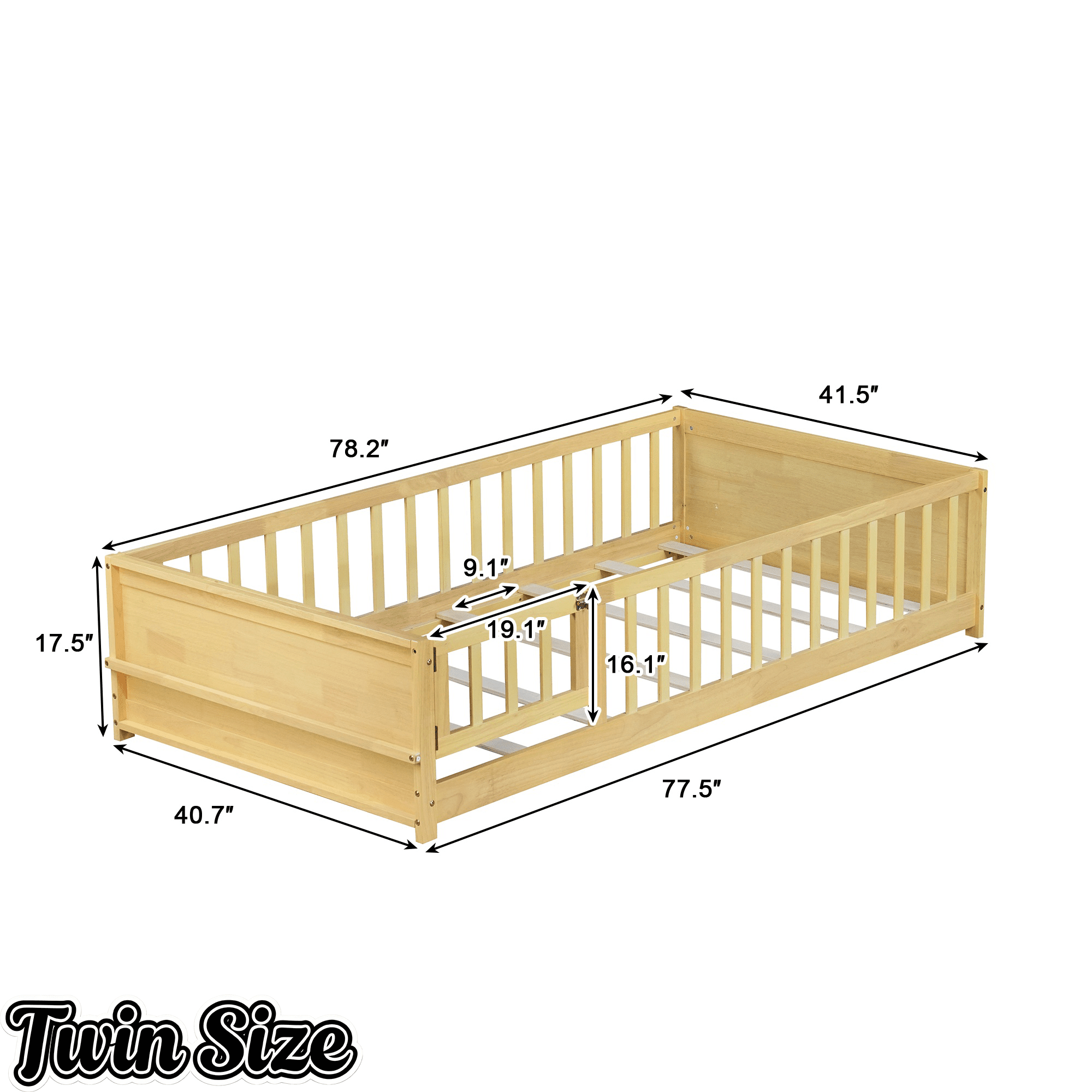 Bellemave® Twin Size Kids Montessori Floor Bed,Twin Floor Bed Frame with Slats and Bookcase,Solid Wood Montessori Bed for Girls Boys,White - Bellemave