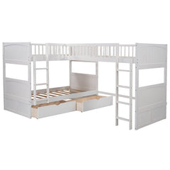 Bellemave® Twin Size L - shaped Bunk Bed with a Loft Bed attached, with Two Drawers - Bellemave