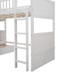 Bellemave® Twin Size L - shaped Bunk Bed with a Loft Bed attached, with Two Drawers - Bellemave