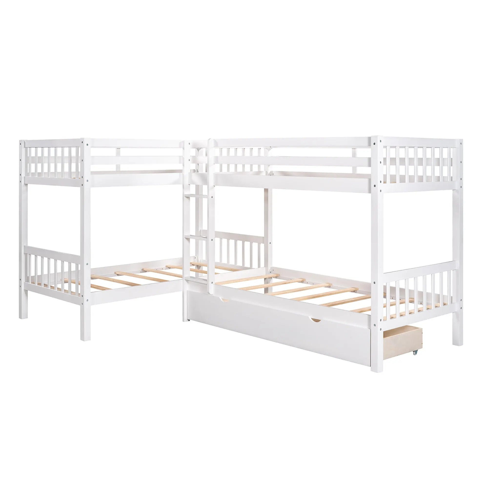 Bellemave® Twin Size L - Shaped Bunk Bed with Drawers - Bellemave