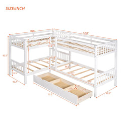 Bellemave® Twin Size L - Shaped Bunk Bed with Drawers - Bellemave