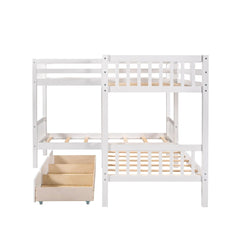 Bellemave® Twin Size L - Shaped Bunk Bed with Drawers - Bellemave