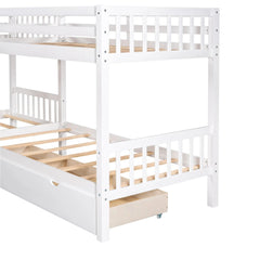 Bellemave® Twin Size L - Shaped Bunk Bed with Drawers - Bellemave