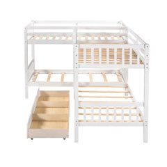 Bellemave® Twin Size L - Shaped Bunk Bed with Drawers - Bellemave