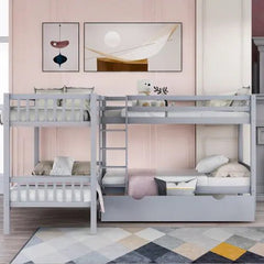 Bellemave® Twin Size L - Shaped Bunk Bed with Drawers - Bellemave