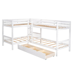 Bellemave® Twin Size L - Shaped Bunk Bed with Drawers - Bellemave