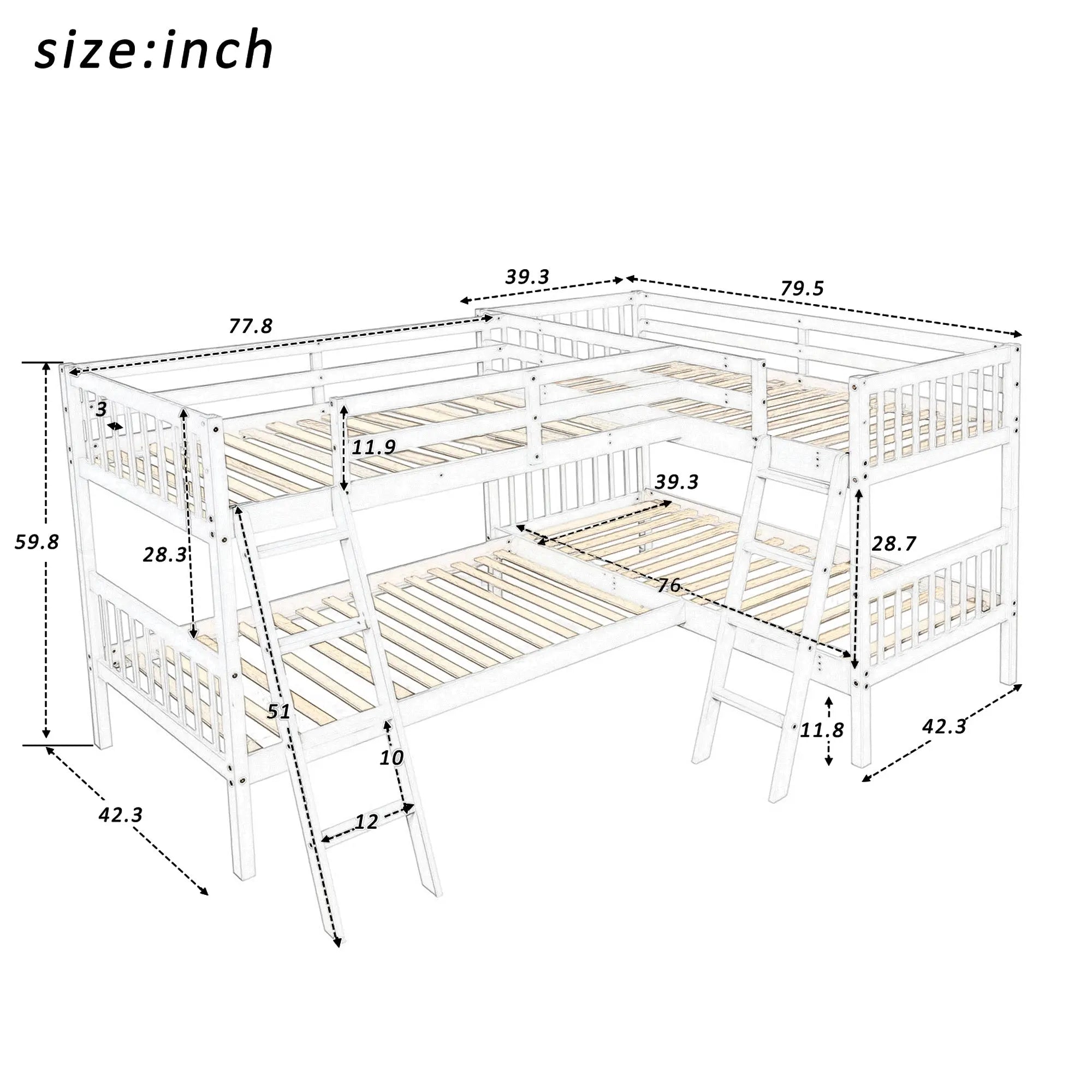 Bellemave® Twin Size L - Shaped Bunk Bed with Ladder - Bellemave