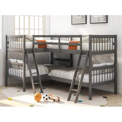 Bellemave® Twin Size L - Shaped Bunk Bed with Ladder - Bellemave