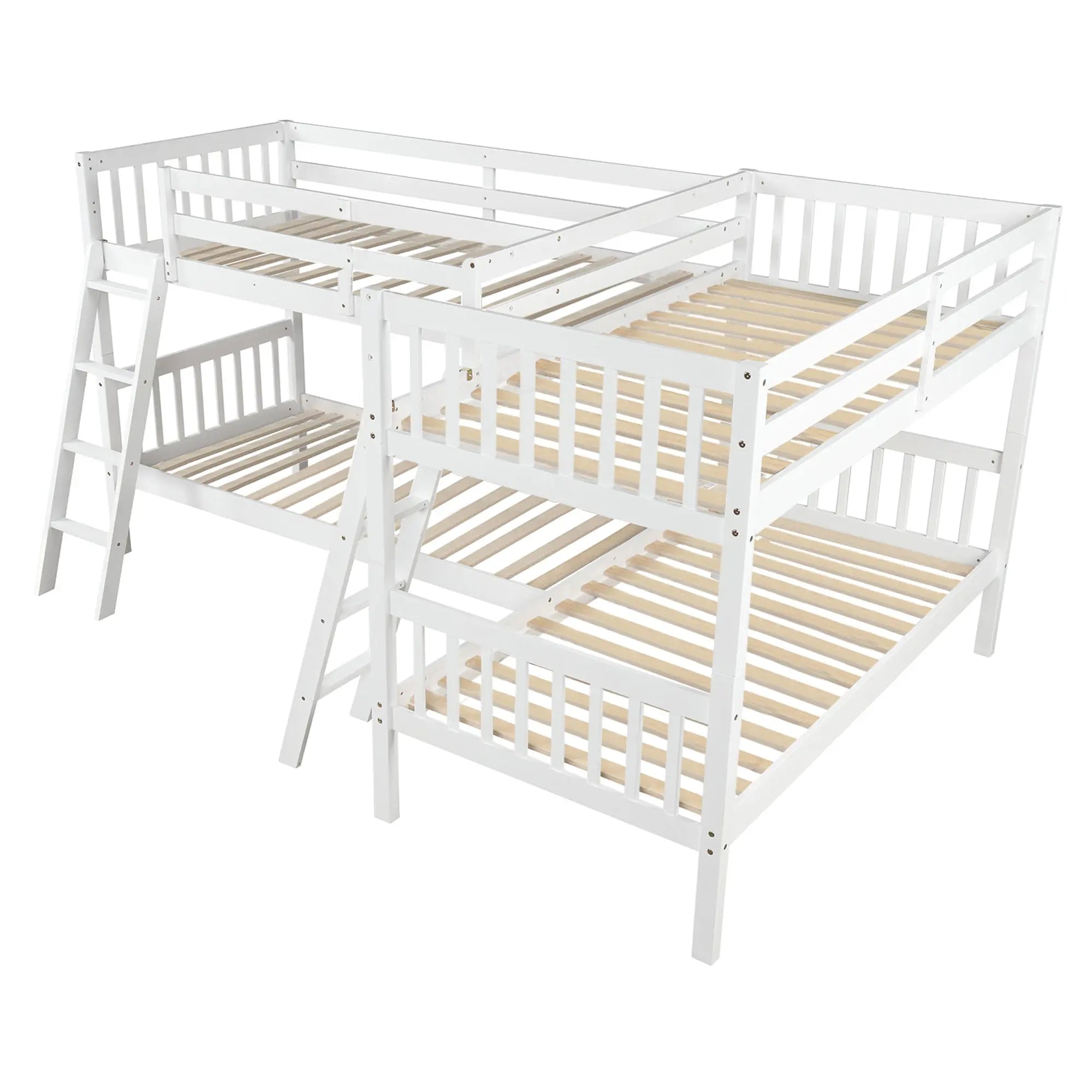 Bellemave® Twin Size L - Shaped Bunk Bed with Ladder - Bellemave