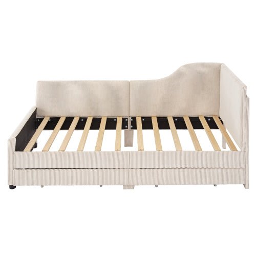 Bellemave® Twin Size L - Shaped Corduroy Daybed with 2 Storage Drawers - Bellemave
