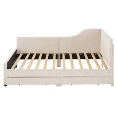 Bellemave® Twin Size L - Shaped Corduroy Daybed with 2 Storage Drawers - Bellemave