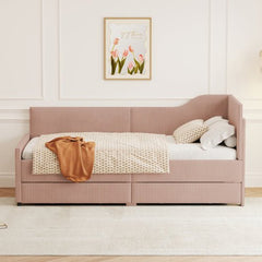 Bellemave® Twin Size L - Shaped Corduroy Daybed with 2 Storage Drawers - Bellemave