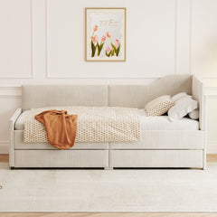 Bellemave® Twin Size L - Shaped Corduroy Daybed with 2 Storage Drawers - Bellemave