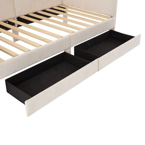 Bellemave® Twin Size L - Shaped Corduroy Daybed with 2 Storage Drawers - Bellemave