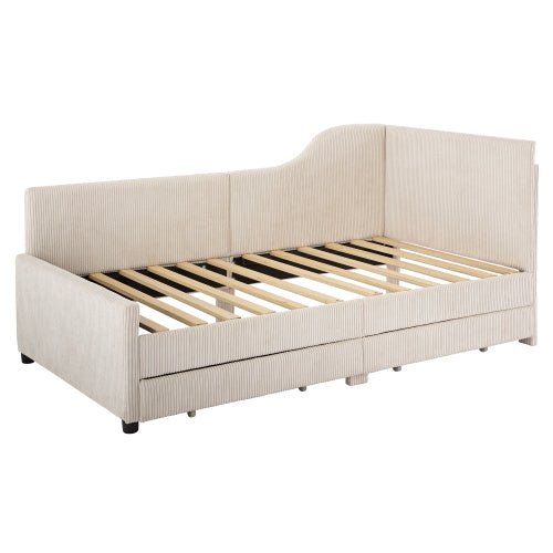 Bellemave® Twin Size L - Shaped Corduroy Daybed with 2 Storage Drawers - Bellemave