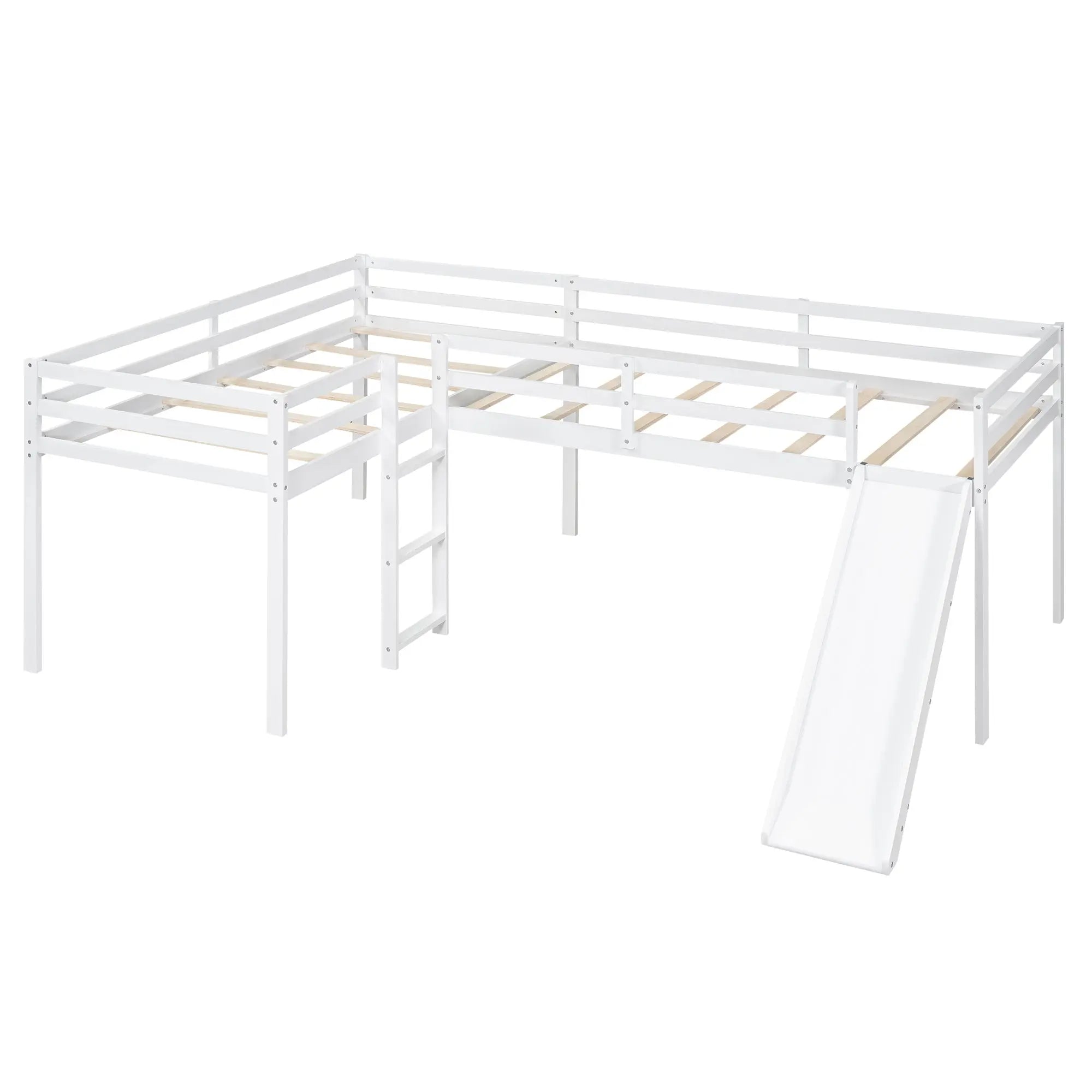 Bellemave® Twin Size L - Shaped Low Loft Bed with Ladder and Slide - Bellemave