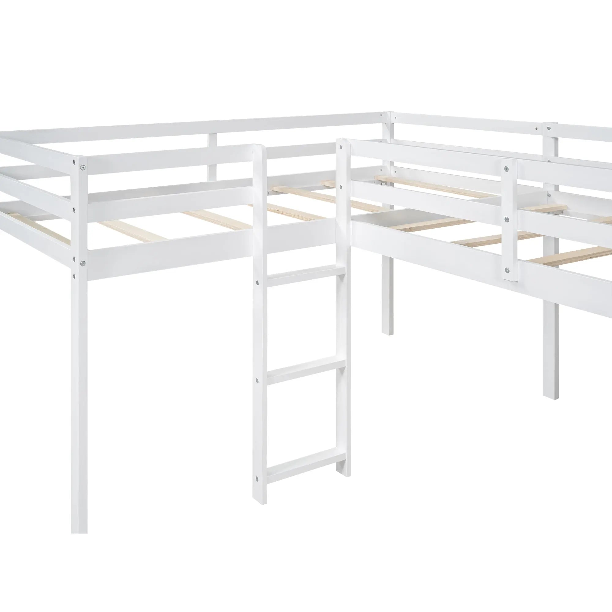 Bellemave® Twin Size L - Shaped Low Loft Bed with Ladder and Slide - Bellemave