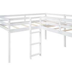 Bellemave® Twin Size L - Shaped Low Loft Bed with Ladder and Slide - Bellemave
