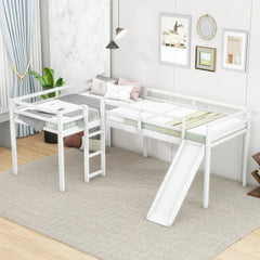 Bellemave® Twin Size L - Shaped Low Loft Bed with Ladder and Slide - Bellemave