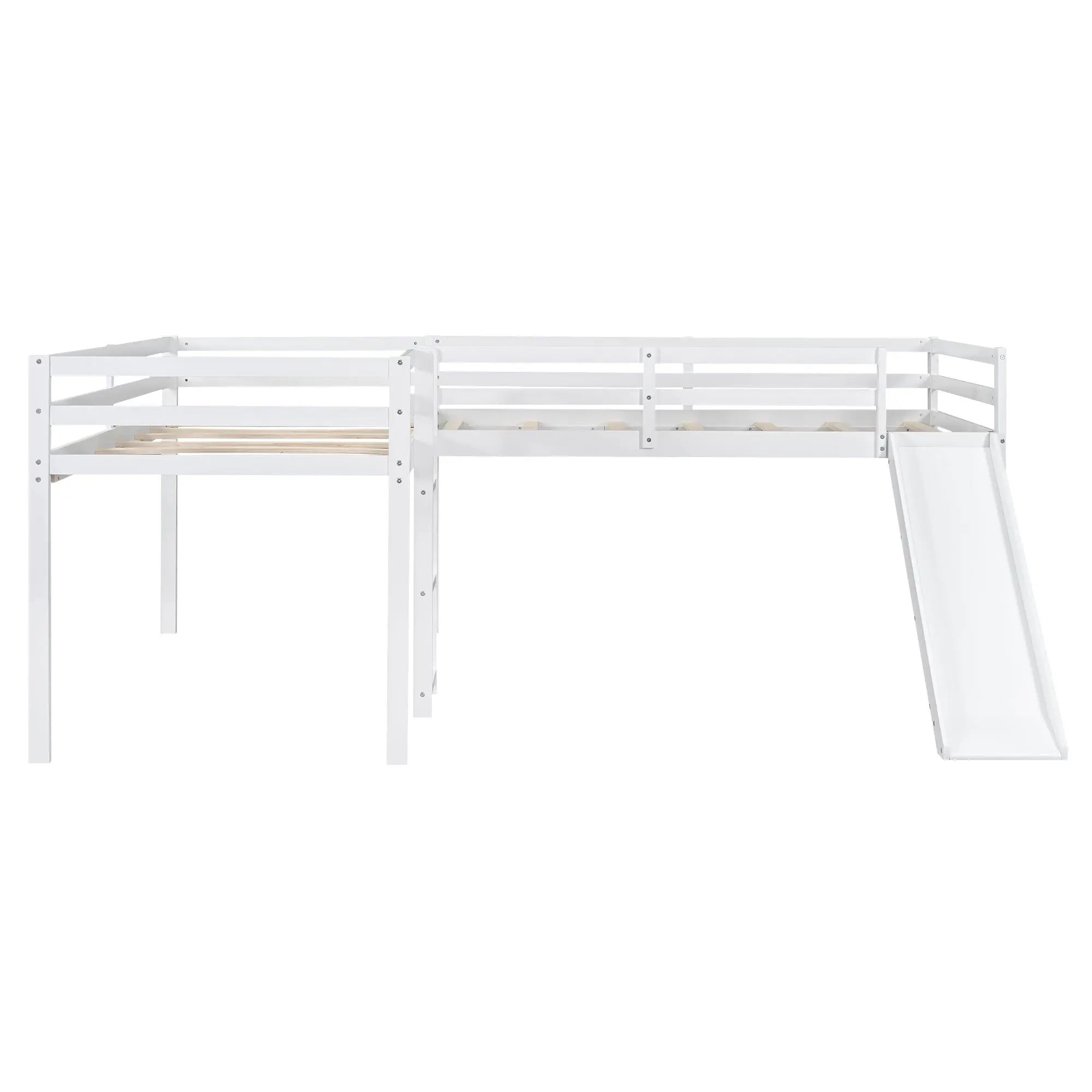Bellemave® Twin Size L - Shaped Low Loft Bed with Ladder and Slide - Bellemave
