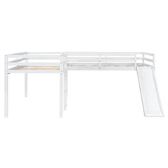 Bellemave® Twin Size L - Shaped Low Loft Bed with Ladder and Slide - Bellemave