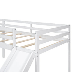 Bellemave® Twin Size L - Shaped Low Loft Bed with Ladder and Slide - Bellemave