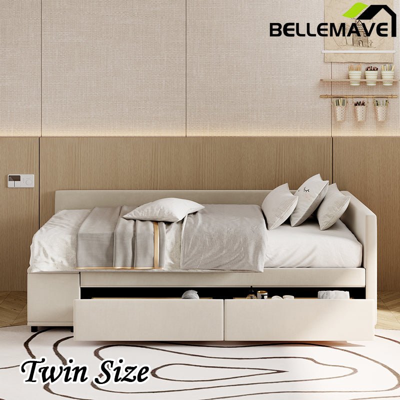 Bellemave® Twin size L - Shaped Upholstered Daybed with Storage and Drawers - Bellemave