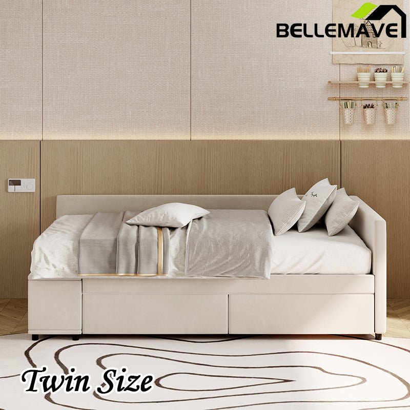 Bellemave® Twin size L - Shaped Upholstered Daybed with Storage and Drawers - Bellemave