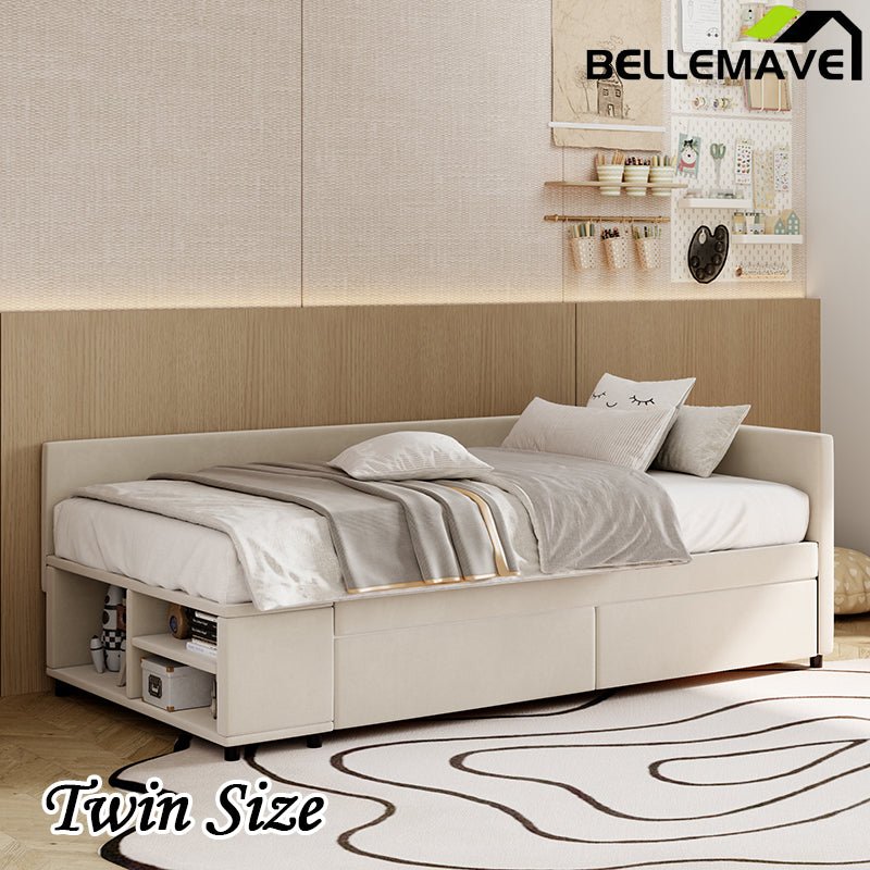 Bellemave® Twin size L - Shaped Upholstered Daybed with Storage and Drawers - Bellemave