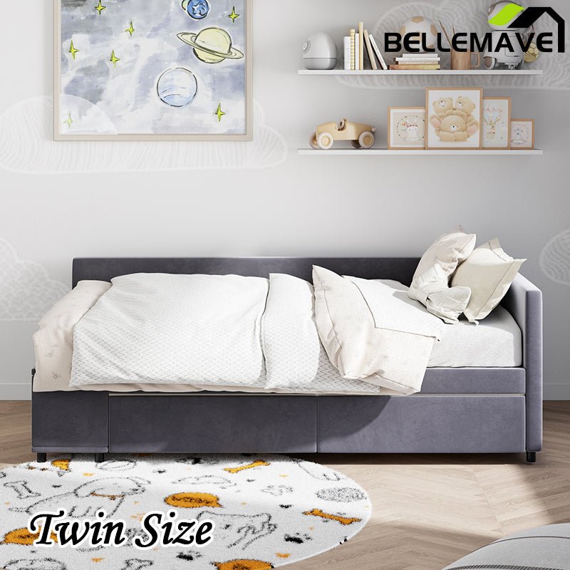 Bellemave® Twin size L - Shaped Upholstered Daybed with Storage and Drawers - Bellemave