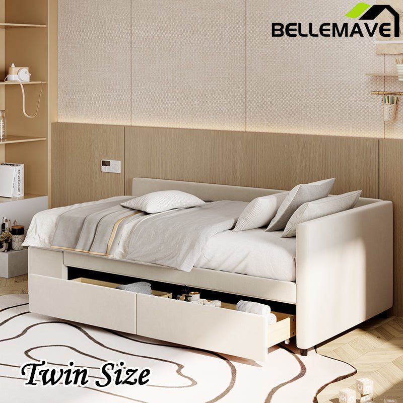Bellemave® Twin size L - Shaped Upholstered Daybed with Storage and Drawers - Bellemave