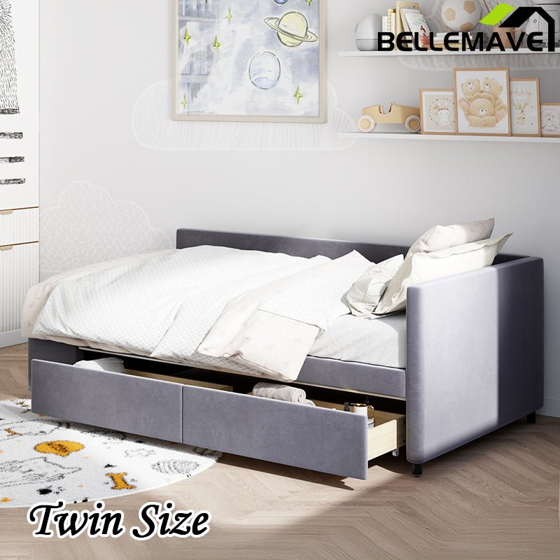 Bellemave® Twin size L - Shaped Upholstered Daybed with Storage and Drawers - Bellemave