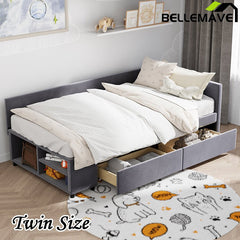 Bellemave® Twin size L - Shaped Upholstered Daybed with Storage and Drawers - Bellemave