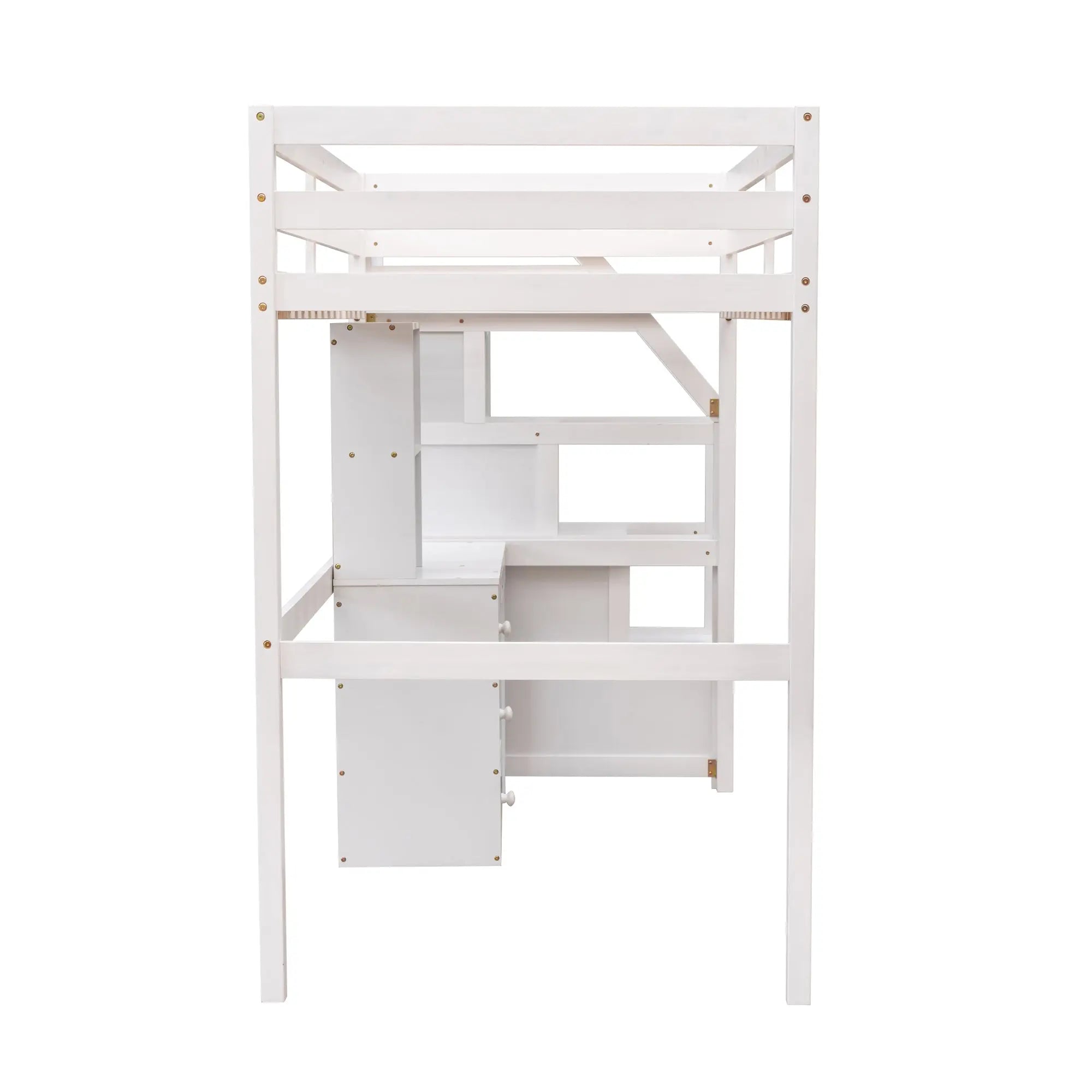 Bellemave® Twin Size Loft Bed with A Stand - Alone Bed, Storage Staircase, Desk, Shelves and Drawer - Bellemave