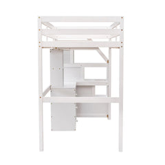 Bellemave® Twin Size Loft Bed with A Stand - Alone Bed, Storage Staircase, Desk, Shelves and Drawer - Bellemave