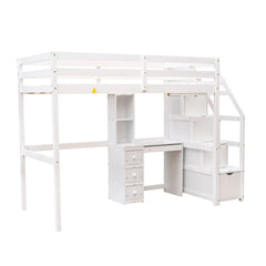 Bellemave® Twin Size Loft Bed with A Stand - Alone Bed, Storage Staircase, Desk, Shelves and Drawer - Bellemave