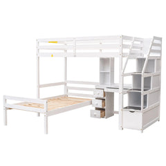 Bellemave® Twin Size Loft Bed with A Stand - Alone Bed, Storage Staircase, Desk, Shelves and Drawer - Bellemave