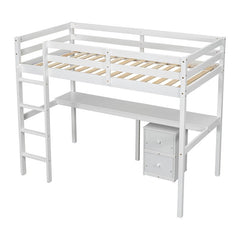 Bellemave® Twin Size Loft Bed with Built - in Desk, a Storage Cabinet of 2 Drawers, Guardrails and Ladder - Bellemave