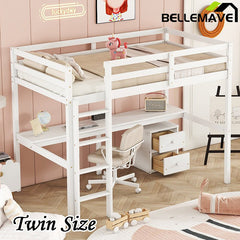 Bellemave® Twin Size Loft Bed with Built - in Desk, a Storage Cabinet of 2 Drawers, Guardrails and Ladder - Bellemave