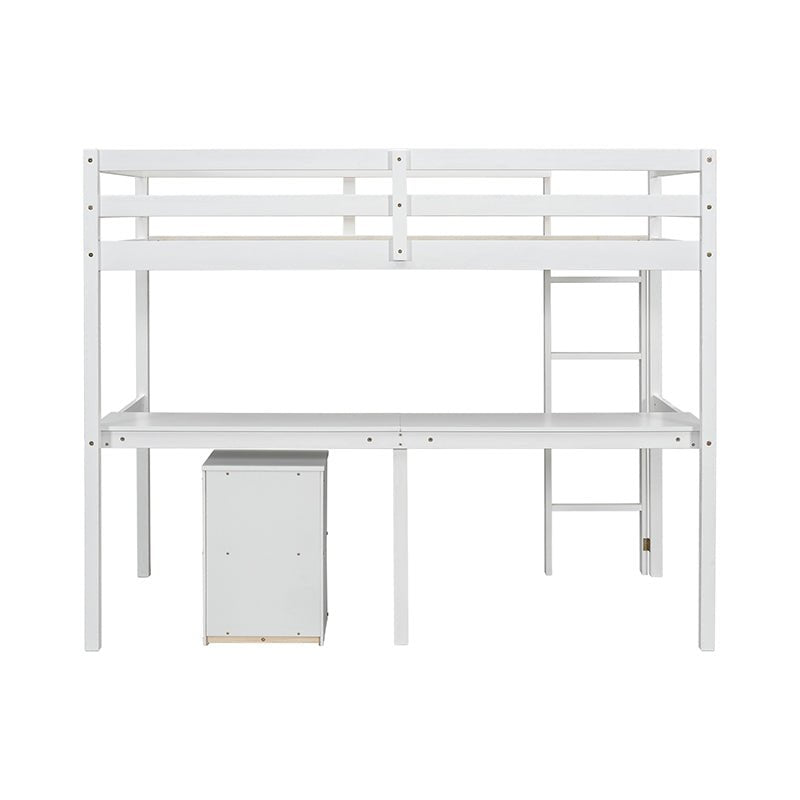Bellemave® Twin Size Loft Bed with Built - in Desk, a Storage Cabinet of 2 Drawers, Guardrails and Ladder - Bellemave