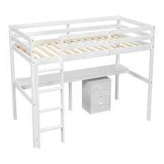Bellemave® Twin Size Loft Bed with Built - in Desk, a Storage Cabinet of 2 Drawers, Guardrails and Ladder - Bellemave