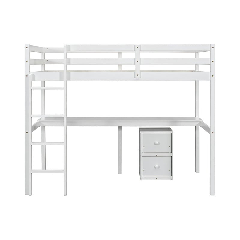 Bellemave® Twin Size Loft Bed with Built - in Desk, a Storage Cabinet of 2 Drawers, Guardrails and Ladder - Bellemave