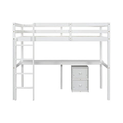 Bellemave® Twin Size Loft Bed with Built - in Desk, a Storage Cabinet of 2 Drawers, Guardrails and Ladder - Bellemave