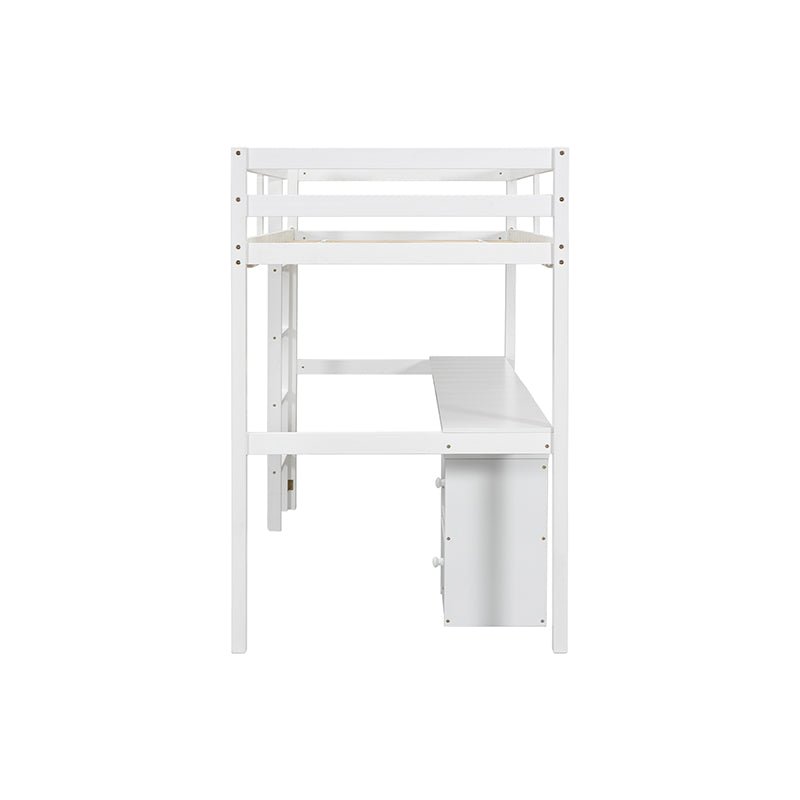 Bellemave® Twin Size Loft Bed with Built - in Desk, a Storage Cabinet of 2 Drawers, Guardrails and Ladder - Bellemave
