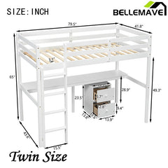 Bellemave® Twin Size Loft Bed with Built - in Desk, a Storage Cabinet of 2 Drawers, Guardrails and Ladder - Bellemave