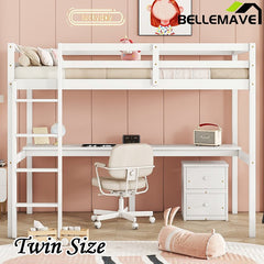 Bellemave® Twin Size Loft Bed with Built - in Desk, a Storage Cabinet of 2 Drawers, Guardrails and Ladder - Bellemave