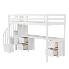 Bellemave® Twin Size Loft Bed with Built - in Desk and Double Storage Drawers - Bellemave